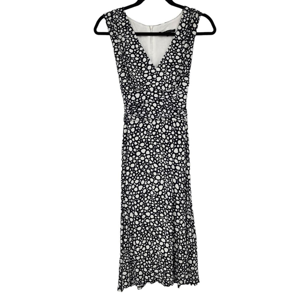 David Meister Faux Wrap Tie Waist Black and White Sleeveless Dress Size 4